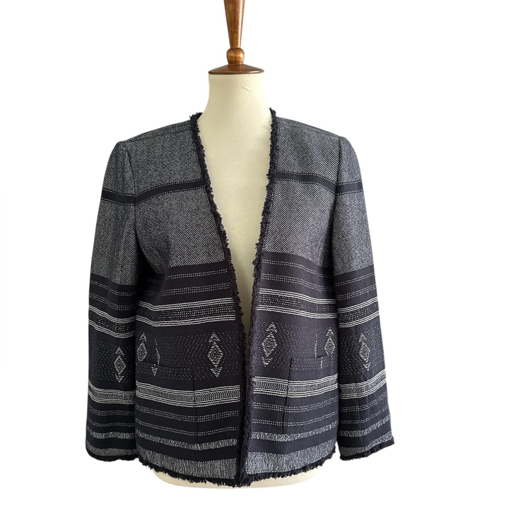 Loft Anne Taylor Boucle Style Blue and White Blazer Medium